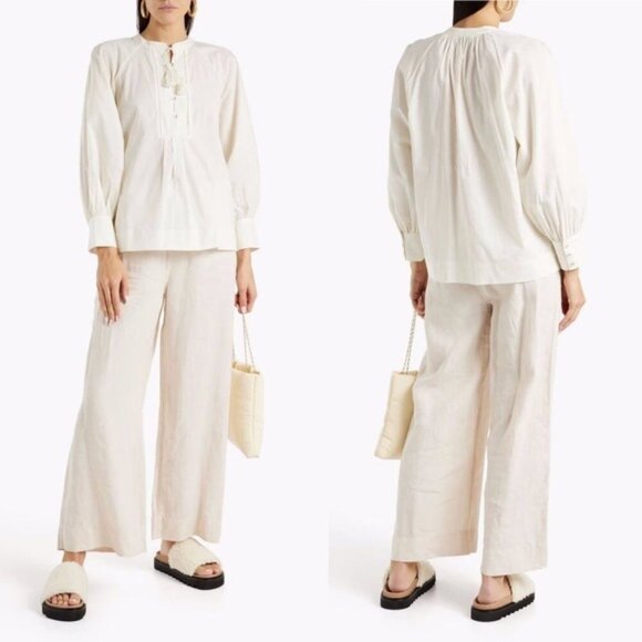NWT Joie Dracha Porcelain Pleated Top Long Sleeve Top 9118P04950B Size S